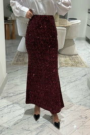 Bordo Payetli Maxi Balık Etek SY-3511-Bordo