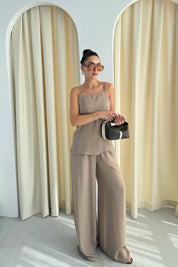 Camel  Askılı Bluz  Pantolon Takım SY-3295-Camel