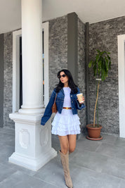 Koyu Mavi Crop Kot Ceket SY-2428-Koyu Mavi