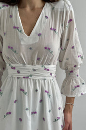 Mor Çiçek Nakışlı Gipeli Elbise SY-0347-Mor