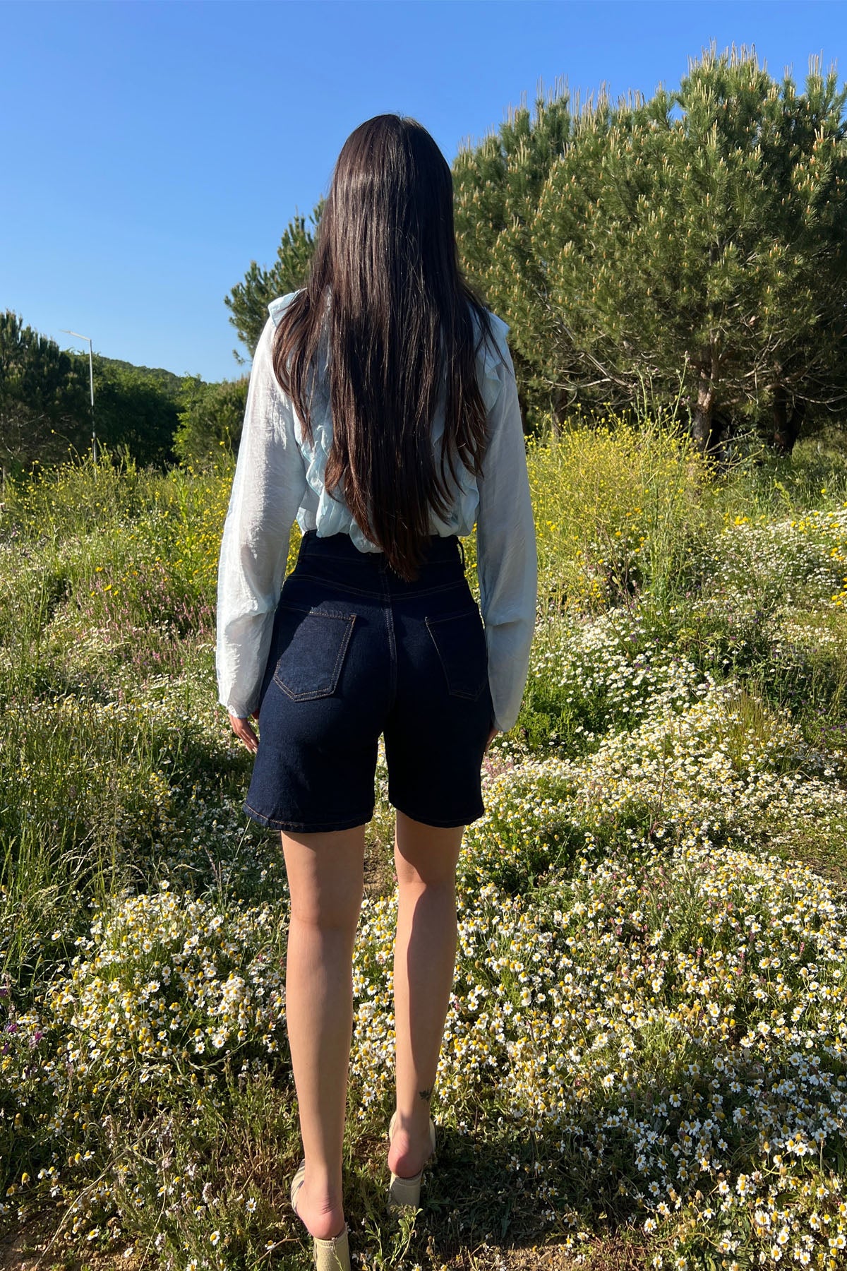 Premium Kalite Şehir Boy Mavi Boyfit Jean Şort SY-3183-Mavi