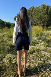 Premium Kalite Şehir Boy Mavi Boyfit Jean Şort SY-3183-Mavi