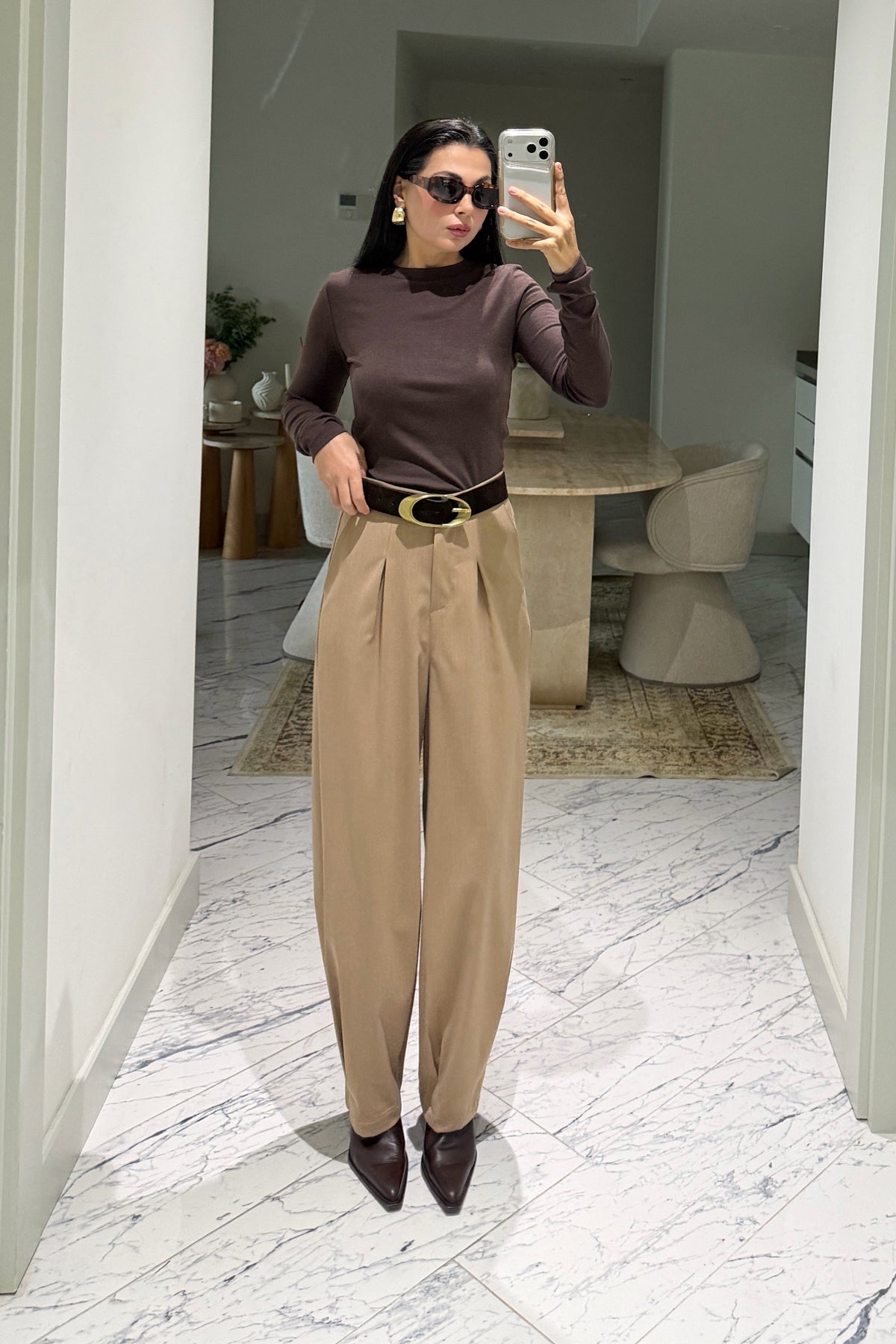 Mia Paçası Pile Detaylı Camel Pantolon SY-3872-Camel