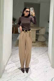 Mia Paçası Pile Detaylı Camel Pantolon SY-3872-Camel