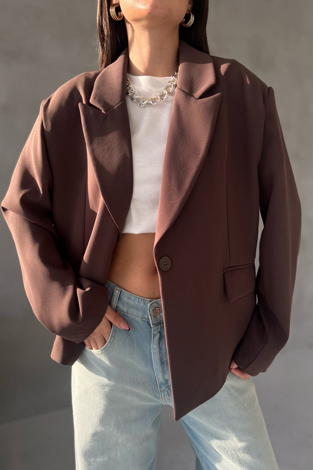 Kahve Premium Oversize Ceket SY-2427-Kahve