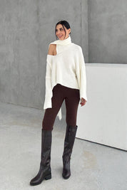 Ekru Şal Detaylı Triko Kazak SY-3427-Ekru