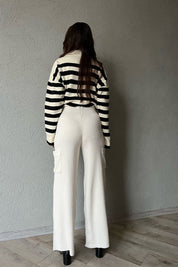 Taş Rengi Beli Lastikli Cepli Bol Paça Mesmerize Pantolon SY-1319-Taş