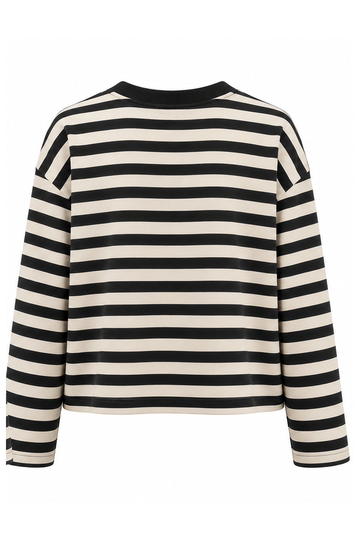 Siyah-Ekru Çizgili Basic Sweatshirt SY-3902-Siyah