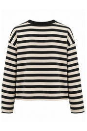 Siyah-Ekru Çizgili Basic Sweatshirt SY-3902-Siyah