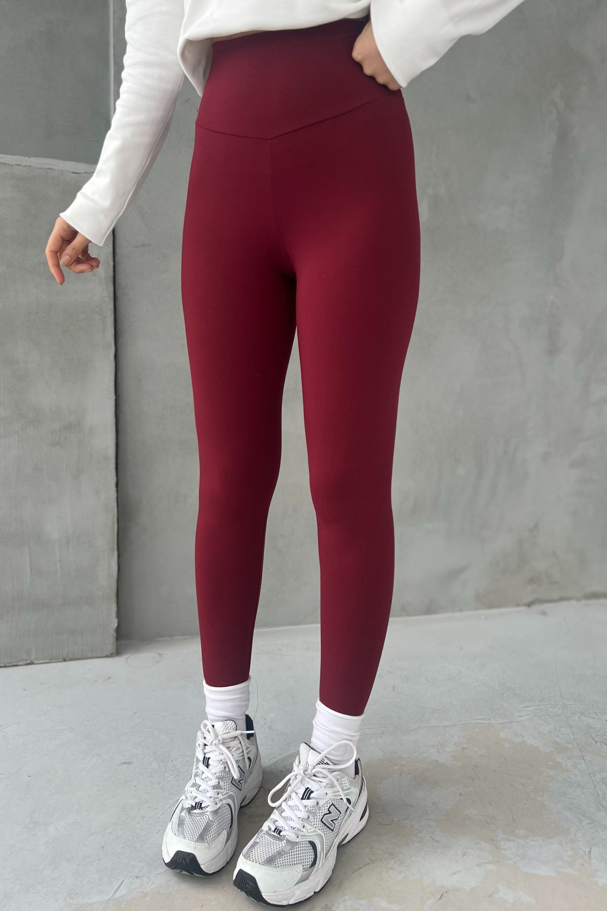 Bordo Yüksek Bel Biker Uzun Tayt SY-2656-Bordo