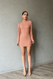 Turuncu Yarım Balıkçı Desenli Elbise SY-1023-Turuncu