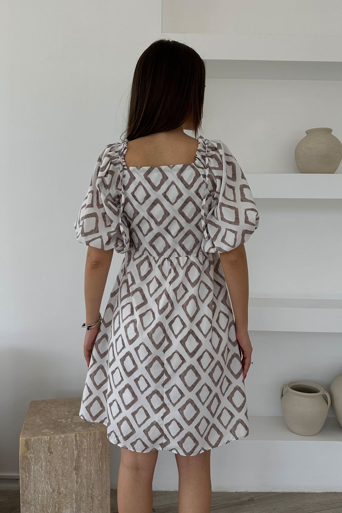 Vizon Önü Gipeli Balon Kol Elbise SY-0471-Vizon