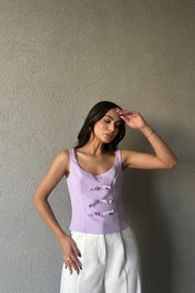 Lila Fiyonk Detaylı Askılı Bluz SY-2115-Lila