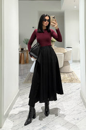 Siyah Taka Detaylı Pareo Kloş Etek SY-3536-Siyah