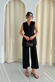 Siyah Yandan Fermuarlı Palazzo Pantolon SY-3278-Siyah