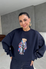 Lacivert Teddy Bear Baskılı Sweatshirt SY-2682-Lacivert