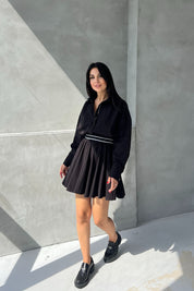 Siyah Beli Lastikli Fermuarlı Uzun Kollu Elbise SY-2545-Siyah