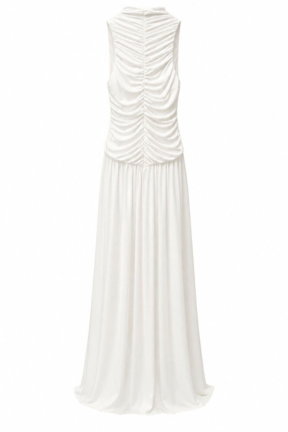 Beyaz Halter Yaka Maxi Davet Elbisesi Ön Drapeli SY-3782-Beyaz