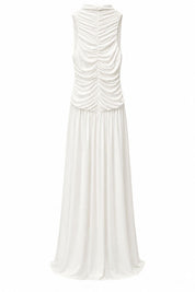 Beyaz Halter Yaka Maxi Davet Elbisesi Ön Drapeli SY-3782-Beyaz