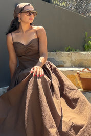 Rosalie Kahve Çizgili Korseli Elbise - Bandanalı Model SY-3741-Kahverengi
