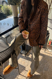Kahverengi Leopar Desenli Çift Düğmeli Ceket SY-2533-Kahverengi