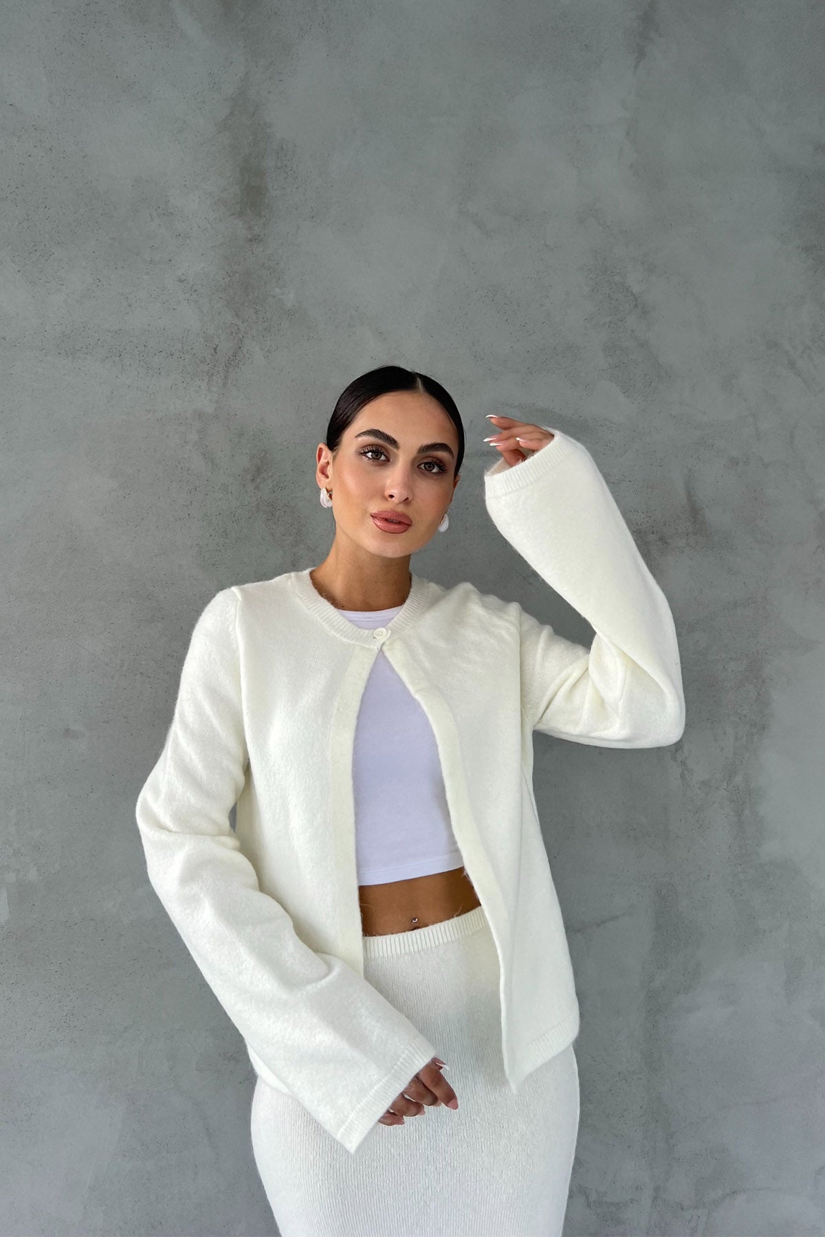 Ekru Hırka Uzun Etek İkili Triko Takım SY-2437-Ekru