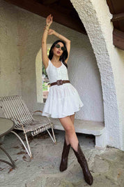 Ekru Düğme Detaylı Tulum Elbise SY-1929-Ekru