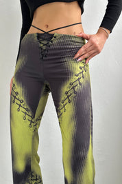 Siyah Desenli Beli Bağlama Detay Pantolon SY-0118-Siyah