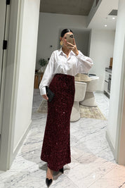 Bordo Payetli Maxi Balık Etek SY-3511-Bordo