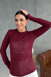 Bordo Bisiklet Yaka Transparan Body SY-2907-Bordo