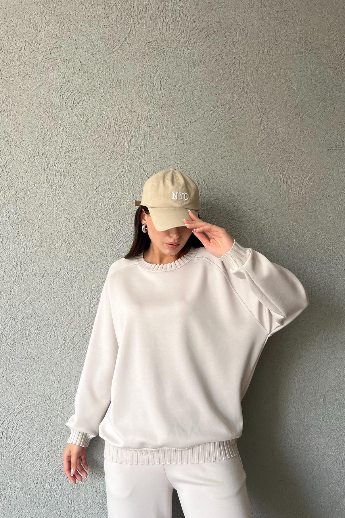 Bej Triko Detay Modal Sweatshırt SY-1796-Bej