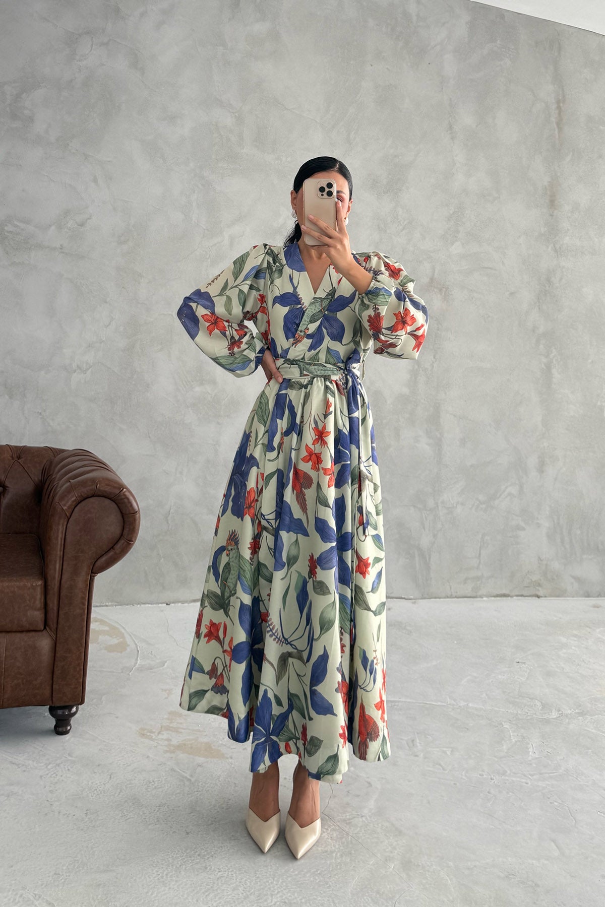 Çok Renkli Kuşaklı Anvelop Elbise SY-3367-Çok Renkli