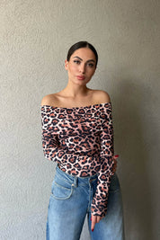 Leopar Madonna Yaka Çıtçıtlı Bodysüit SY-1624-Leopar