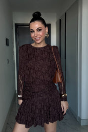 Kahverengi Güpürli Midi Tasarım Elbise SY-3489-Kahverengi