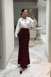 Bordo Payetli Maxi Balık Etek SY-3511-Bordo