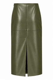 Deri Haki Kalem Midi Etek SY-3893-Haki