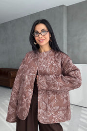 Haki Etnik Desenli Astarlı Kapitone Mont SY-3448-Haki