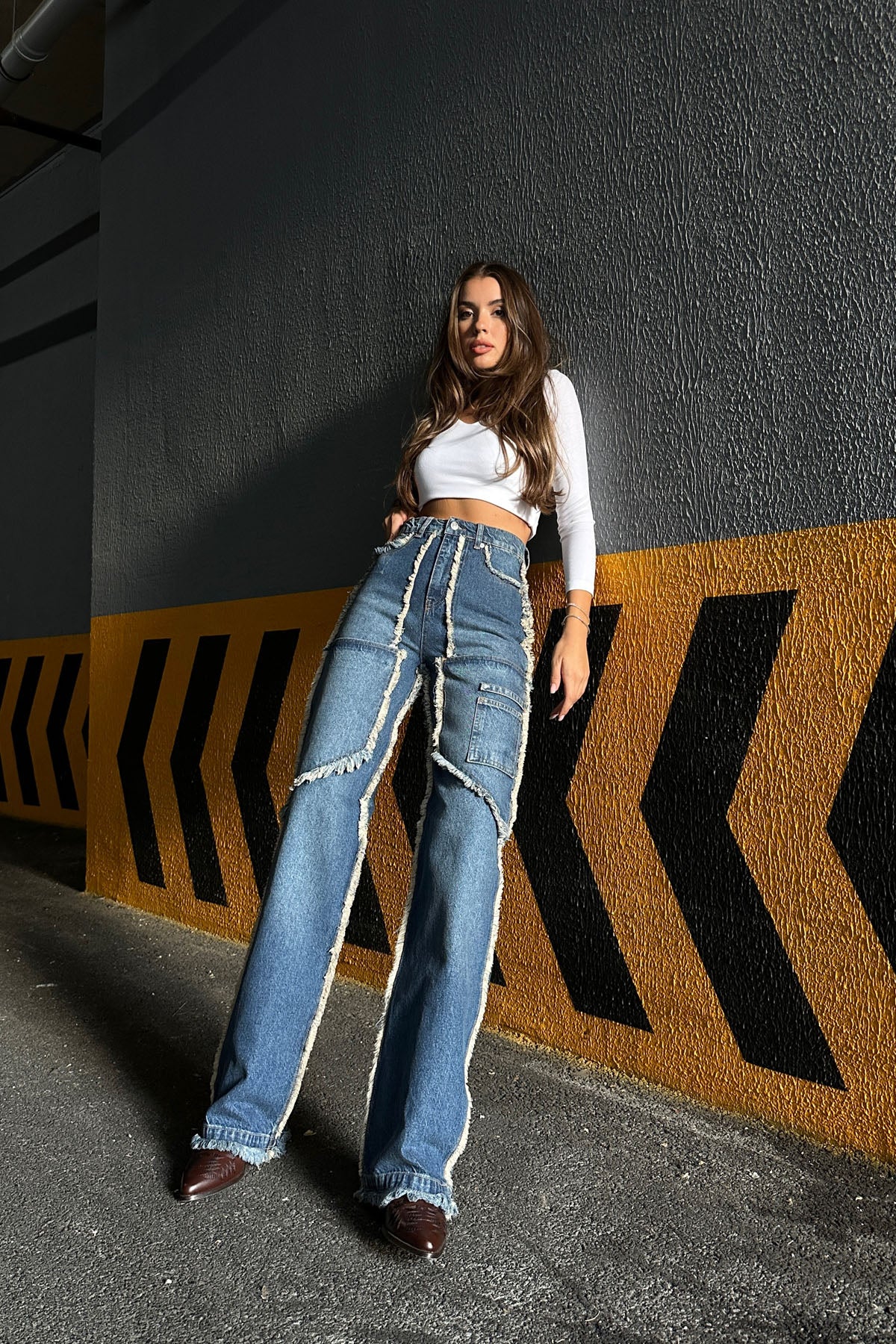Mavi Püsküllü Cep Detaylı Wide Leg Yüksek Bel Jean SY-1050-Mavi