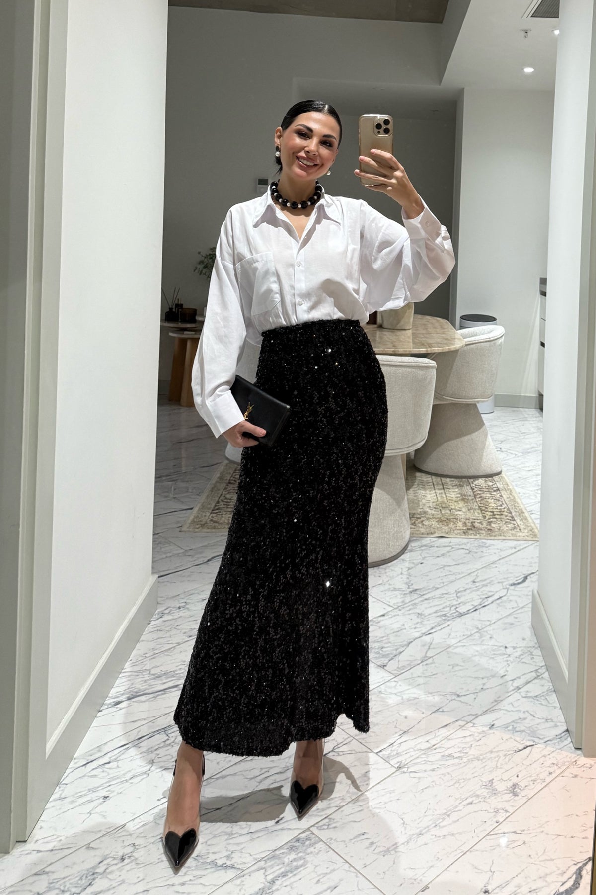 Siyah Payetli Maxi Balık Etek SY-3511-Siyah