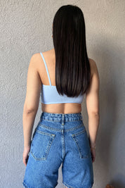 Bebe Mavisi V Yaka İp Askılı Bra SY-0291-Bebe Mavisi