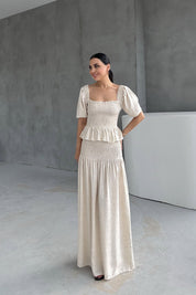 Taş Gipeli Keten Bluz ve Etek Takım SY-3238-Taş