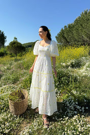 Beyaz Sarı Çiçekli Balon Kol Elbise SY-2267-Sarı