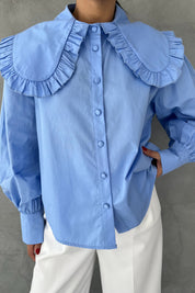Mavi Bebe Yaka Uzun Kollu Basic Gömlek SY-2535-Mavi