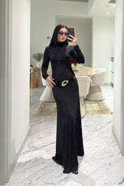 Siyah Kemer Detaylı Maxi Basic Elbise SY-3618-Siyah