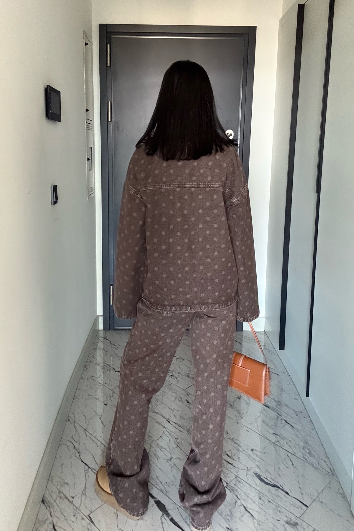 Kahve Puantiyeli Yüksek Bel Vintage Denim Pantolon SY-3500-Puantiyeli