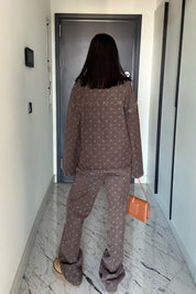 Kahve Puantiyeli Yüksek Bel Vintage Denim Pantolon SY-3500-Puantiyeli