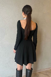 Siyah Kuplu Kloş Özel Tasarım Elbise SY-0044-Siyah