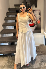 Bej Keten Korse Bluz Sırt Fermuarlı İp Detaylı Büstiyer SY-3707-Bej