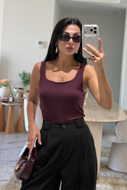 Bordo Kare Yaka Kalın Askılı Basic Bluz SY-3840-Bordo