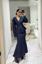 Mavi Balık Etek Gömlek Denim SY-3617-Mavi